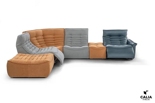 Реклайнерный секционный диван из кожи и ткани Calia Italia Fox Trot Relax PREMIUM 1063_R фабрика Calia Italia из Италии. Фото №2