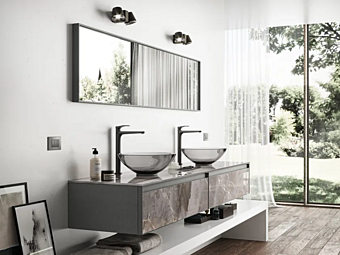 Модульный умывальник с тумбой из стекла с мраморным эффектом двойной ARTELINEA AL607, AL608, AL610 фабрика ARTELINEA из Италии