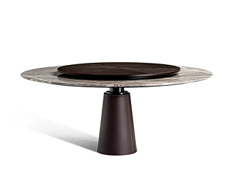 Круглый стол из мрамора с деревянным лейзи-сузаном POLTRONA FRAU Mesa Due