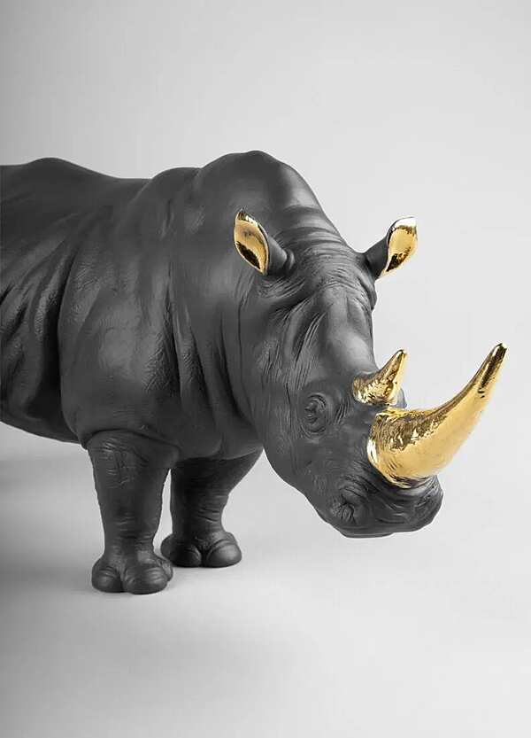 Скульптура LLADRO Rhino Sculpture. Black-gold. Limited Edition фабрика LLADRO из Италии. Фото №5