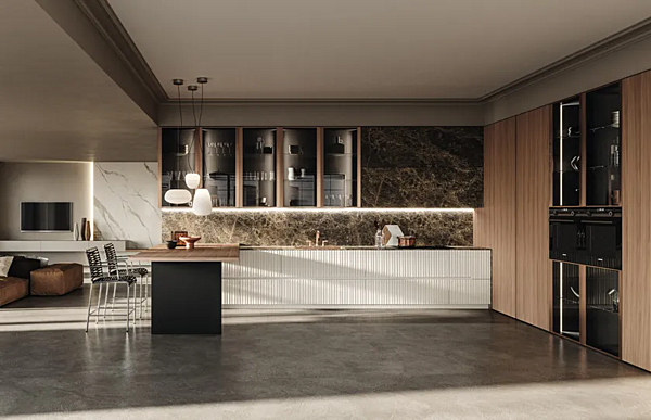 Деревянная встроенная кухня с островом без ручек ASTER CUCINE Pure Glam фабрика Aster Cucine из Италии. Фото №5