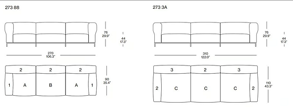 Диван с мягкой спинкой из ткани с съемным чехлом CASSINA Mex Hi Outdoor фабрика CASSINA из Италии. Фото №2