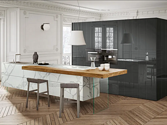 Кухня с островом из мрамора и стекла LAGO 36E8 MARBLE XGLASS фабрика LAGO из Италии