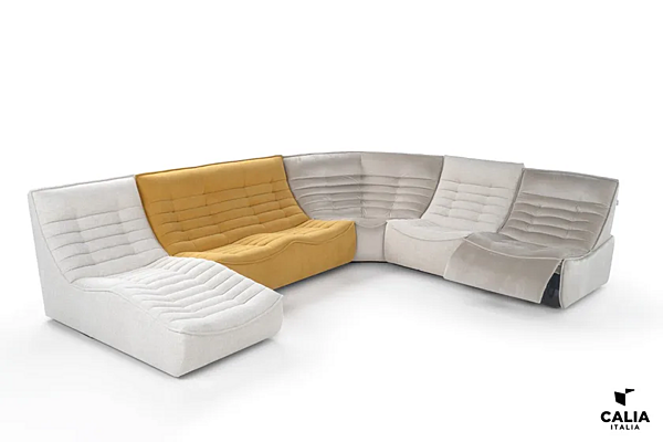 Реклайнерный секционный диван из кожи и ткани Calia Italia Fox Trot Relax PREMIUM 1063_R фабрика Calia Italia из Италии. Фото №7