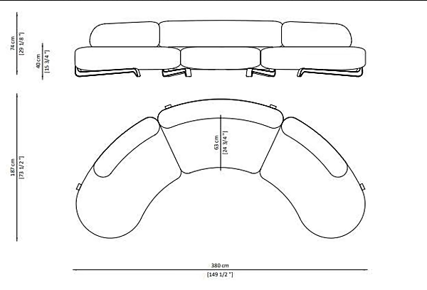 Диван с обитой спинкой на три места из шерсти PAOLO CASTELLI Vao Sofa SED.VAOS.110.SUP фабрика Paolo Castelli из Италии. Фото №4