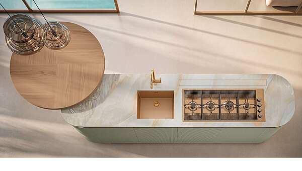 Современная кухня с островом ASTER CUCINE Domina Olmo Crudo Opaco фабрика Aster Cucine из Италии. Фото №4