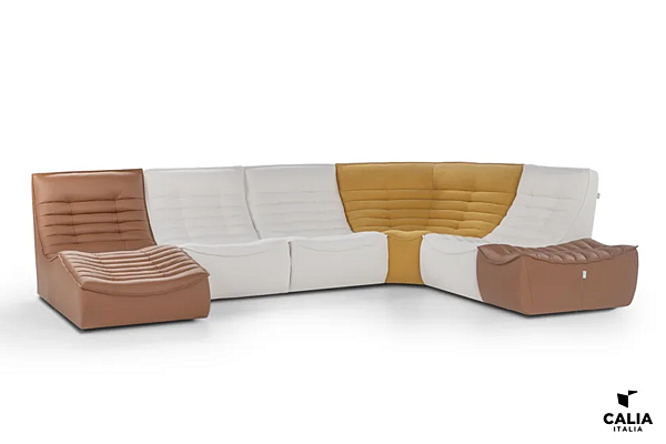 Реклайнерный секционный диван из кожи и ткани Calia Italia Fox Trot Relax PREMIUM 1063_R фабрика Calia Italia из Италии. Фото №4