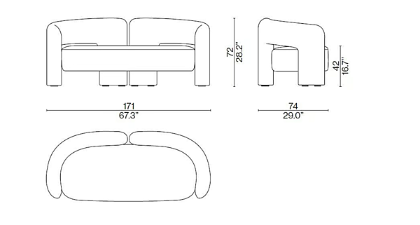 Диван с обитой спинкой на два места из ткани CASSINA Dudet фабрика CASSINA из Италии. Фото №6