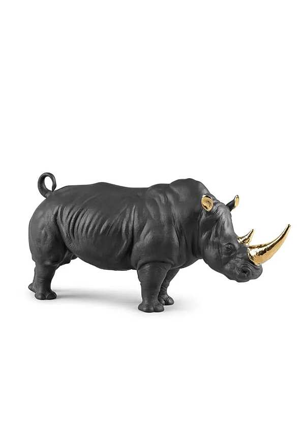 Скульптура LLADRO Rhino Sculpture. Black-gold. Limited Edition фабрика LLADRO из Италии. Фото №1