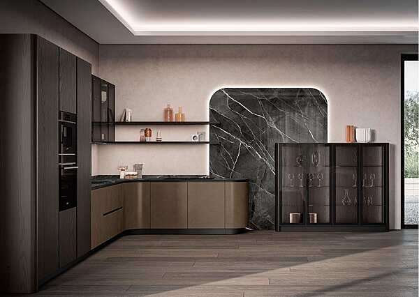 Современная кухня с островом ASTER CUCINE Domina  Olmo Cenere Opaco фабрика Aster Cucine из Италии. Фото №1