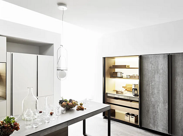 Стеклянная кухня без ручек с островом VALCUCINE Logica Celata Vitrum Glossy фабрика VALCUCINE из Италии. Фото №5