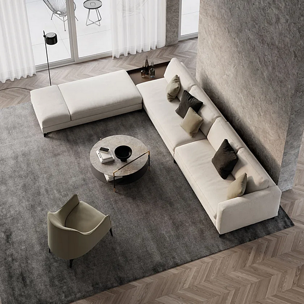Диван с обитой спинкой на пять мест из ткани с съемным чехлом Frigerio  Davis Top Flat 12129 фабрика Frigerio из Италии. Фото №3