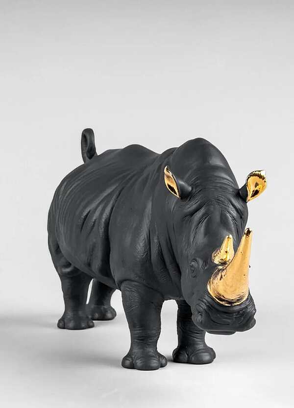 Скульптура LLADRO Rhino Sculpture. Black-gold. Limited Edition фабрика LLADRO из Италии. Фото №4