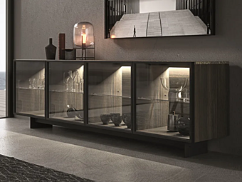 Витрина с интегрированным освещением из дерева и стекла MODULNOVA FLOAT фабрика Modulnova из Италии