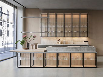 Кухня с островом из стекла и алюминия Euromobil Levitas фабрика Euromobil из Италии