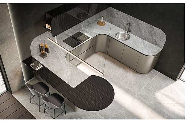 Современная кухня с островом ASTER CUCINE Domina Ebano Fusion Lucido фабрика Aster Cucine из Италии. Фото №2