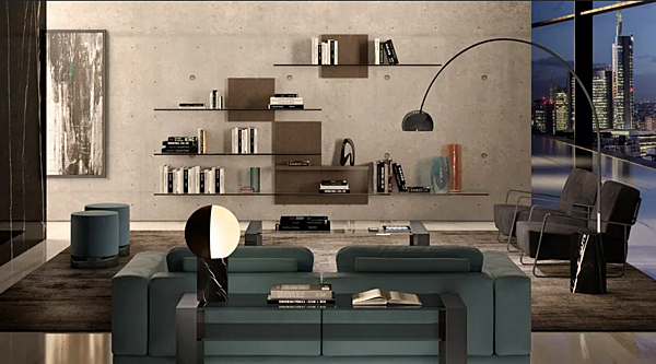 Секционный книжный шкаф с телевизионной стойкой и выдвижным механизмом из стекла F.lli ORSENIGO фабрика ORSENIGO из Италии. Фото №5