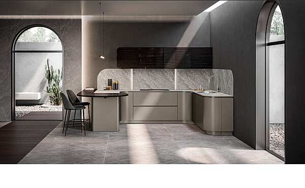 Современная кухня с островом ASTER CUCINE Domina Ebano Fusion Lucido фабрика Aster Cucine из Италии. Фото №1