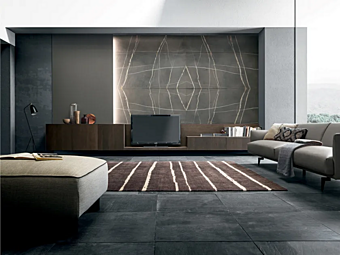 Стеновая система для телевизора из натурального камня и фанеры дуба MODULNOVA MH6 фабрика Modulnova из Италии