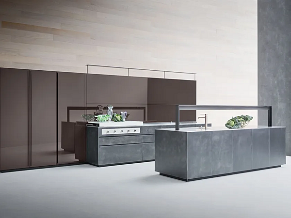 Кухня с островом из структурированного лака и стали VALCUCINE Artematica фабрика VALCUCINE из Италии. Фото №1