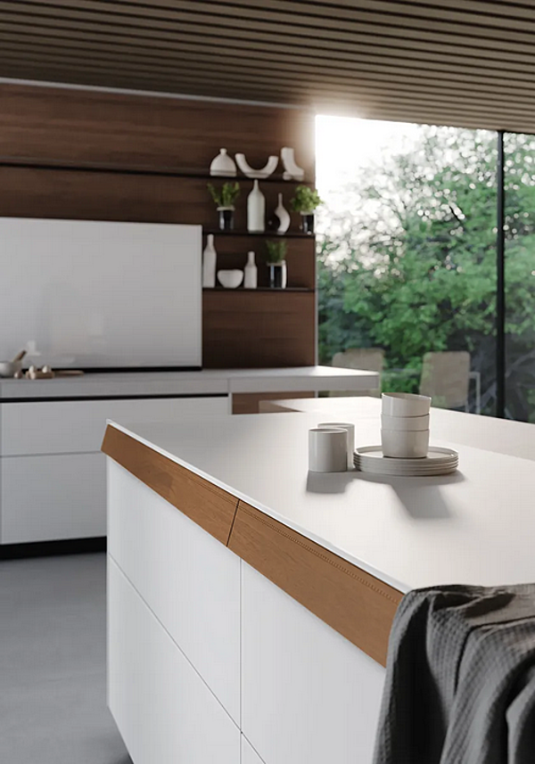 Кухня из стекла матового облачного белого цвета VALCUCINE Genius Loci фабрика VALCUCINE из Италии. Фото №3