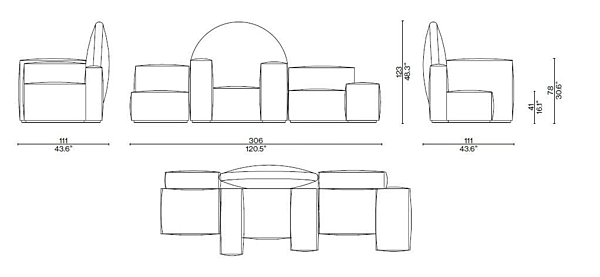 Секционный диван с мягкой спинкой из ткани Notturno CASSINA NY695244 фабрика CASSINA из Италии. Фото №6