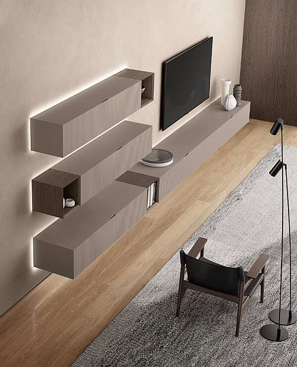 Стенка из МДФ и массива дерева OLIVIERI Cube 2024-03 фабрика OLIVIERI из Италии. Фото №2
