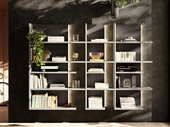 Плавающая деревянная книжная полка с встроенными светильниками LAGO Pentagram 1455 фабрика LAGO из Италии