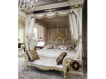 Двуспальная кровать с обитой спинкой из дерева MODENESE GASTONE 15201