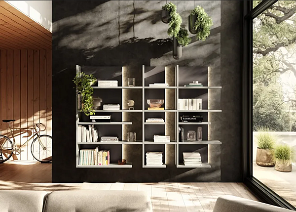 Плавающая деревянная книжная полка с встроенными светильниками LAGO Pentagram 1455 фабрика LAGO из Италии. Фото №2