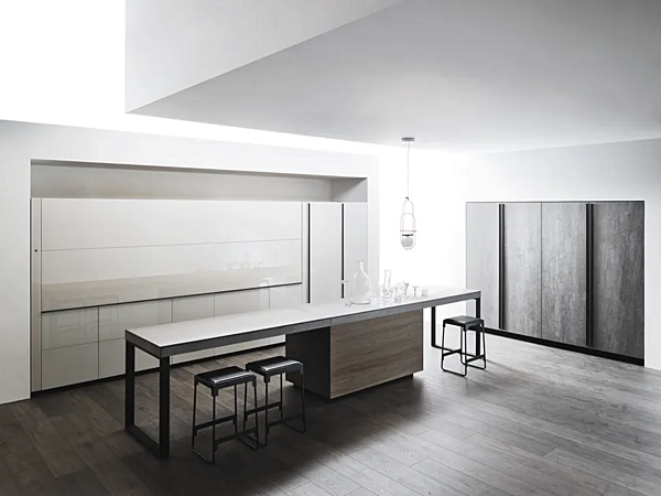 Стеклянная кухня без ручек с островом VALCUCINE Logica Celata Vitrum Glossy фабрика VALCUCINE из Италии. Фото №2