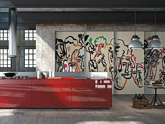 Кухня с декорированным стеклом из коллекции VALCUCINE Vitrum Arte фабрика VALCUCINE из Италии