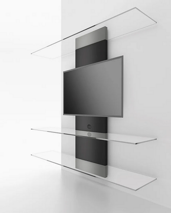 Секционный книжный шкаф с телевизионной стойкой и выдвижным механизмом из стекла F.lli ORSENIGO фабрика ORSENIGO из Италии. Фото №4