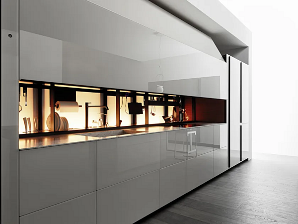 Стеклянная кухня без ручек с островом VALCUCINE Logica Celata Vitrum Glossy фабрика VALCUCINE из Италии. Фото №4