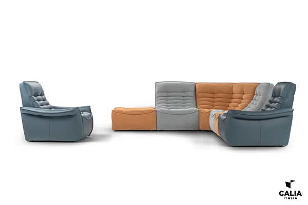 Реклайнерный секционный диван из кожи и ткани Calia Italia Fox Trot Relax PREMIUM 1063_R фабрика Calia Italia из Италии. Фото №3