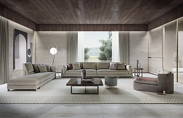 Диван с обитой спинкой из ткани со съемным чехлом Frigerio Bessie Longue 11501 фабрика Frigerio из Италии. Фото №5