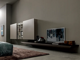 Настенная система для телевизора из дерева и алюминия с деревянным хранилищем MODULNOVA Blade фабрика Modulnova из Италии