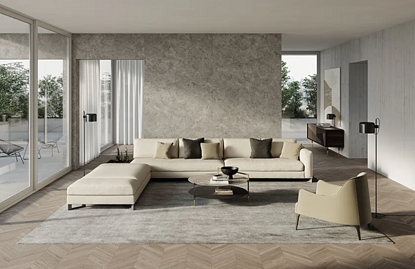 Диван с обитой спинкой на пять мест из ткани с съемным чехлом Frigerio  Davis Top Flat 12129 фабрика Frigerio из Италии. Фото №13