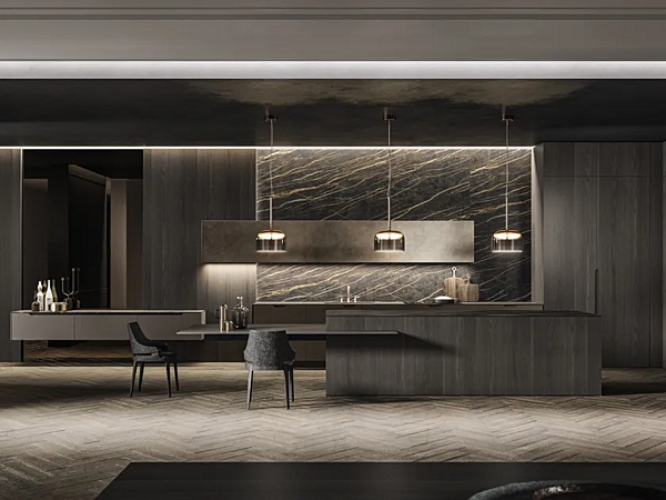 Деревянная встроенная кухня с островом без ручек ASTER CUCINE Pure Glam фабрика Aster Cucine из Италии. Фото №1