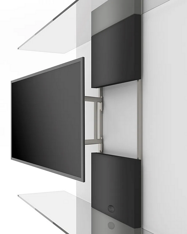 Секционный книжный шкаф с телевизионной стойкой и выдвижным механизмом из стекла F.lli ORSENIGO фабрика ORSENIGO из Италии. Фото №2