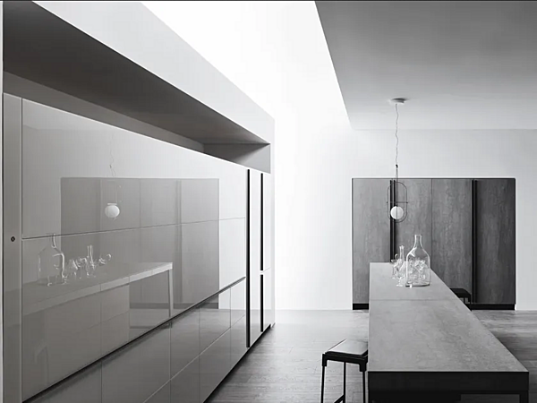 Стеклянная кухня без ручек с островом VALCUCINE Logica Celata Vitrum Glossy фабрика VALCUCINE из Италии. Фото №3