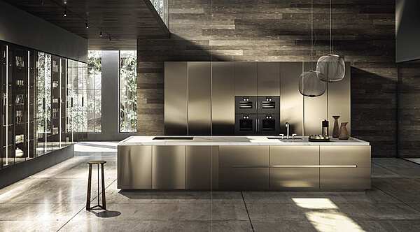 Кухня с островом без ручек из материала ASTER CUCINE Contempora 2 фабрика Aster Cucine из Италии. Фото №1