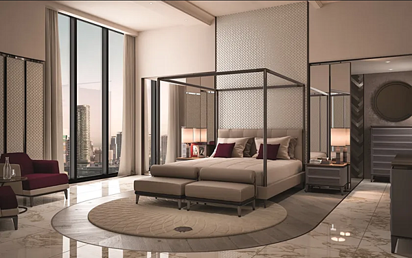 Двуспальная кровать с обитой спинкой из кожи и дерева BLUE  CPRN HOMOOD B100, B101, B102 фабрика CPRN HOMOOD из Италии. Фото №2