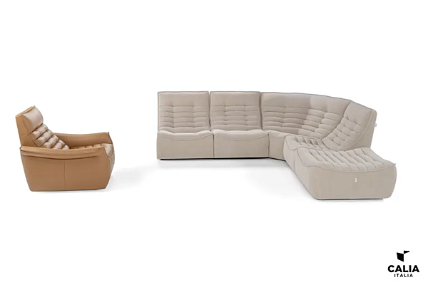 Реклайнерный секционный диван из кожи и ткани Calia Italia Fox Trot Relax PREMIUM 1063_R фабрика Calia Italia из Италии. Фото №8