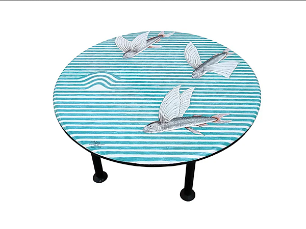 Кофейный столик круглой формы из лавового камня L_Antica Deruta Flying Fish FF/TAV/01 фабрика L'Antica Deruta из Италии. Фото №1