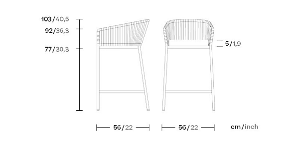 Барный стул из алюминия с мягкой спинкой KETTAL Bitta 70320-40A-00 фабрика KETTAL из Италии. Фото №6