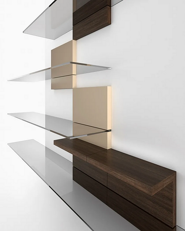 Секционный книжный шкаф с телевизионной стойкой и выдвижным механизмом из стекла F.lli ORSENIGO фабрика ORSENIGO из Италии. Фото №3