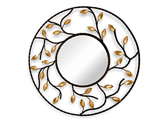 Круглое настенное зеркало с золотыми листьями Abrissi Foliage Classic 11101