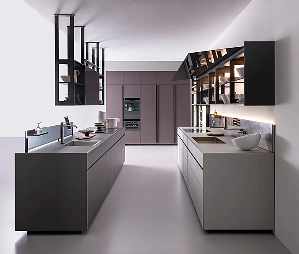 Кухня с островом без ручек из ламината шоколад VALCUCINE Riciclantica Outline фабрика VALCUCINE из Италии. Фото №4