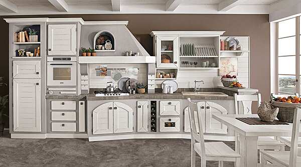 Кухня из массива дерева с ручками LUBE CUCINE Luisa BIANCO RUSTICO фабрика LUBE CUCINE из Италии. Фото №1